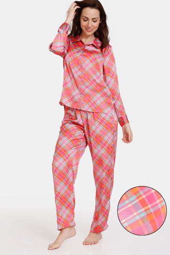 Buy Zivame Modern Love Woven Pyjama Set - Fuchsia Fedora